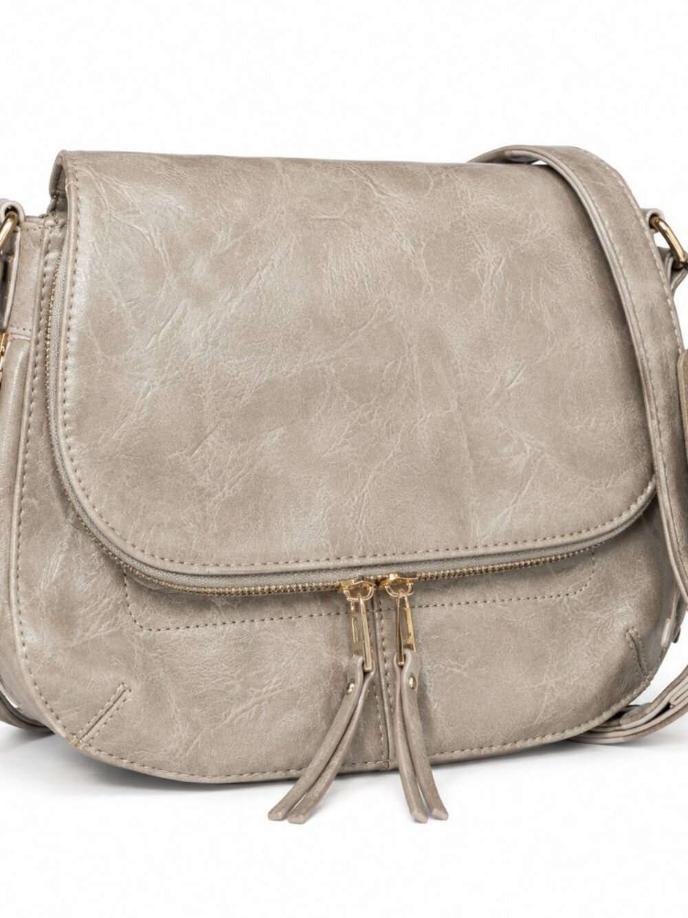 Miztique Gray Vegan Leather Multi Zip Crossbody Shoulder Bag